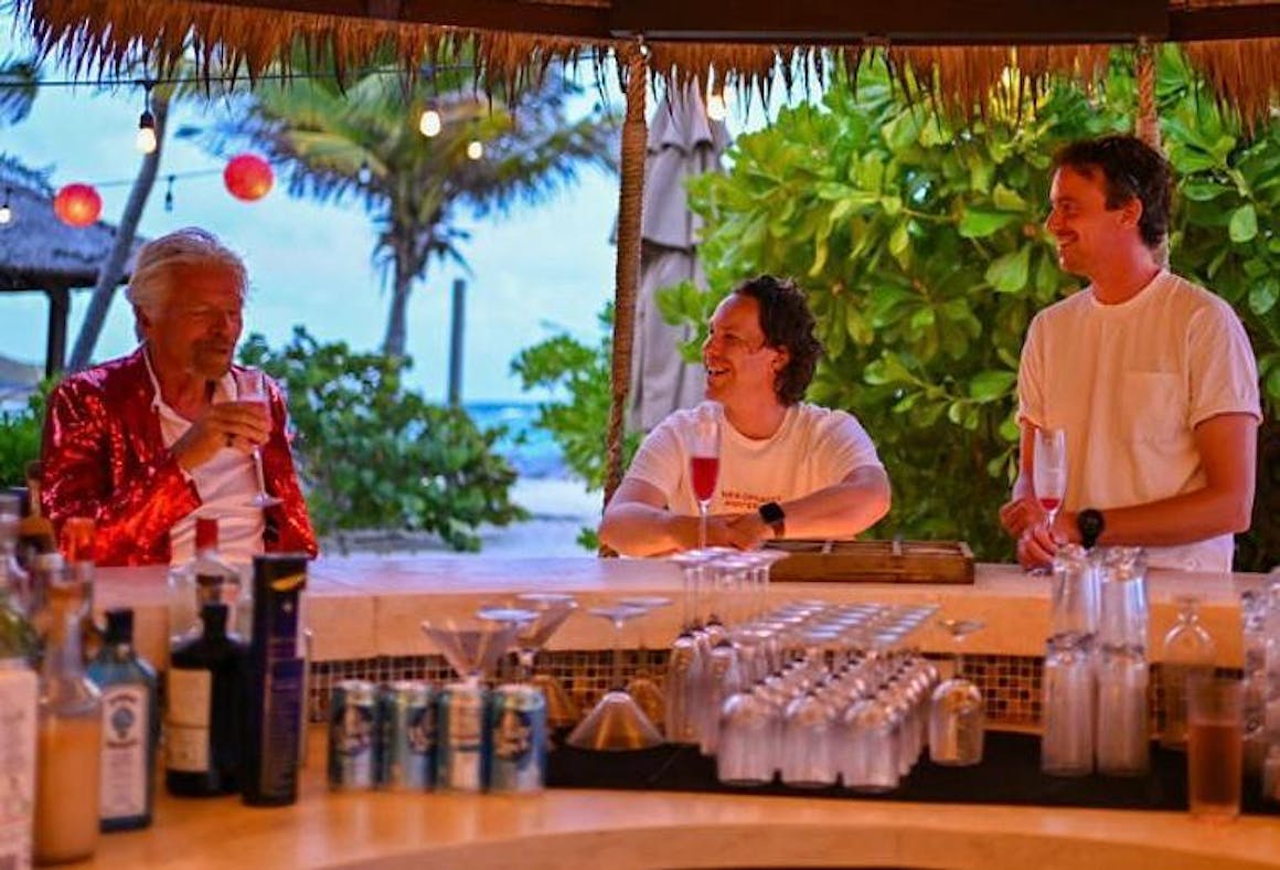 Richard Branson, Pim de Morree and Joost Minnaar at the bar